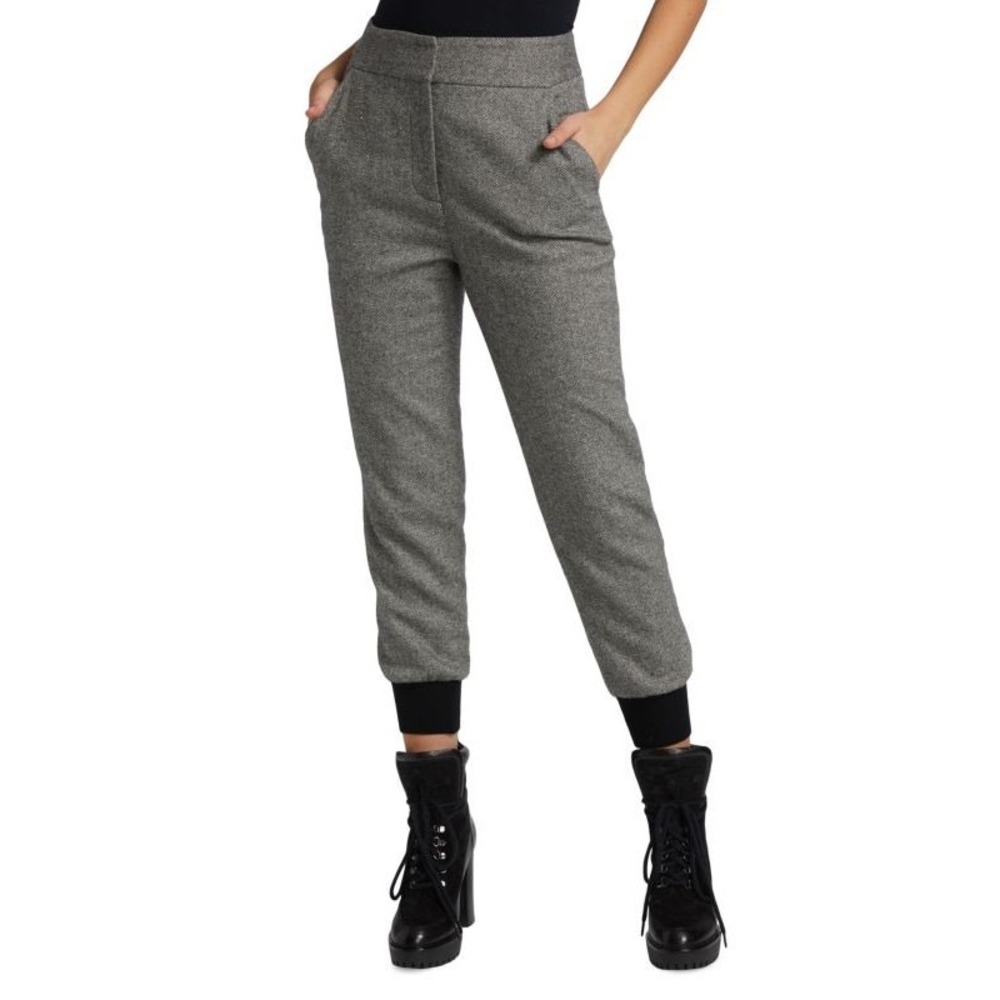 Veronica Beard Frazier Herringbone Wool‎ Blend Jogger Pants Size 2 Black White